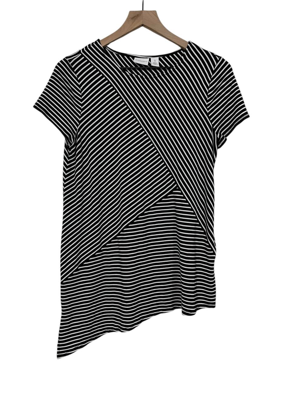 Weekends by Chicos Womens Black White Striped Tee Size Medium Chicos 1